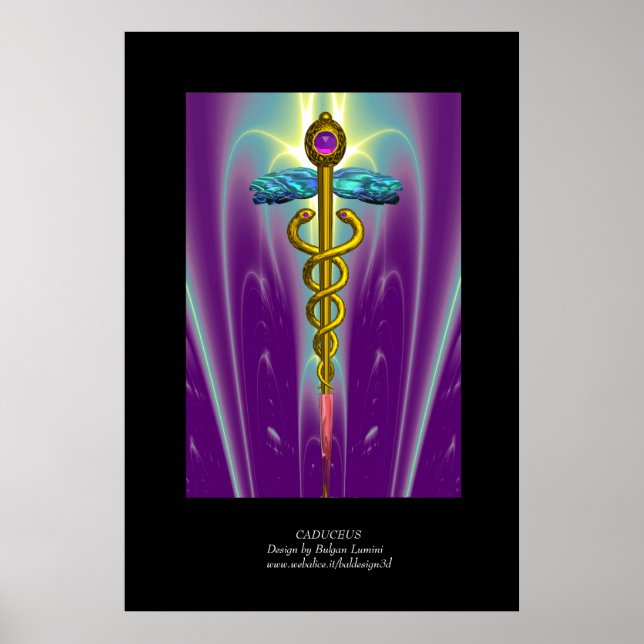 GOLD CADUCEUS Medical Symbol Purple Green Black Poster (Front)