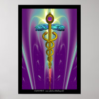 GOLD CADUCEUS Medical Symbol Purple Green Waves