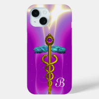 GOLD CADUCEUS MEDICAL SYMBOL Purple Monogram