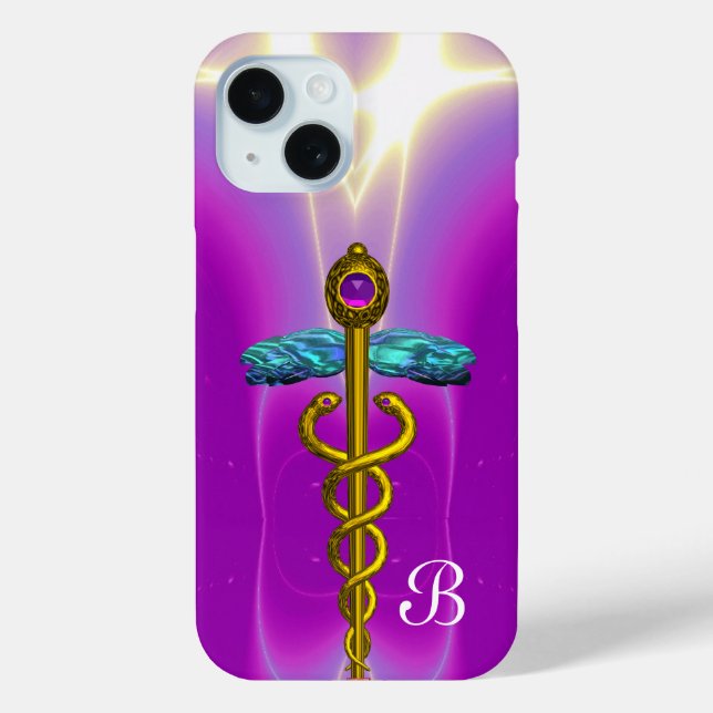 GOLD CADUCEUS MEDICAL SYMBOL Purple Monogram Case-Mate iPhone Case (Back)