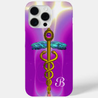 GOLD CADUCEUS MEDICAL SYMBOL Purple Monogram