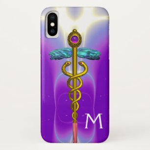 GOLD CADUCEUS MEDICAL SYMBOL Purple Monogram Case-Mate iPhone Case