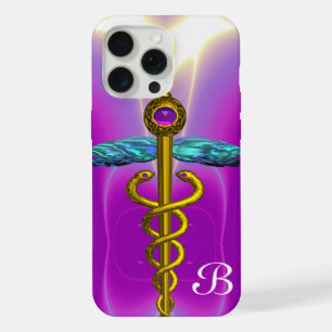 GOLD CADUCEUS MEDICAL SYMBOL Purple Monogram iPhone 15 Pro Max Case