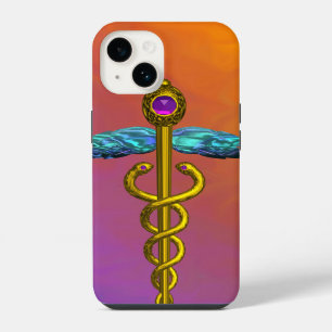 GOLD CADUCEUS MEDICAL SYMBOL Purple Orange Yellow iPhone 14 Case