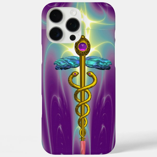 GOLD CADUCEUS MEDICAL SYMBOL ,Teal Green Purple Case-Mate iPhone Case (Back)