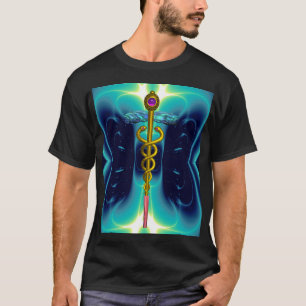 GOLD CADUCEUS MEDICAL SYMBOL, Teal Turquoise Blue T-Shirt