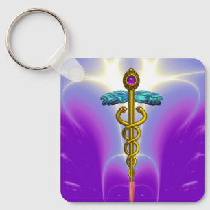 GOLD CADUCEUS MEDICAL SYMBOL Ultra Violet Purple Key Ring