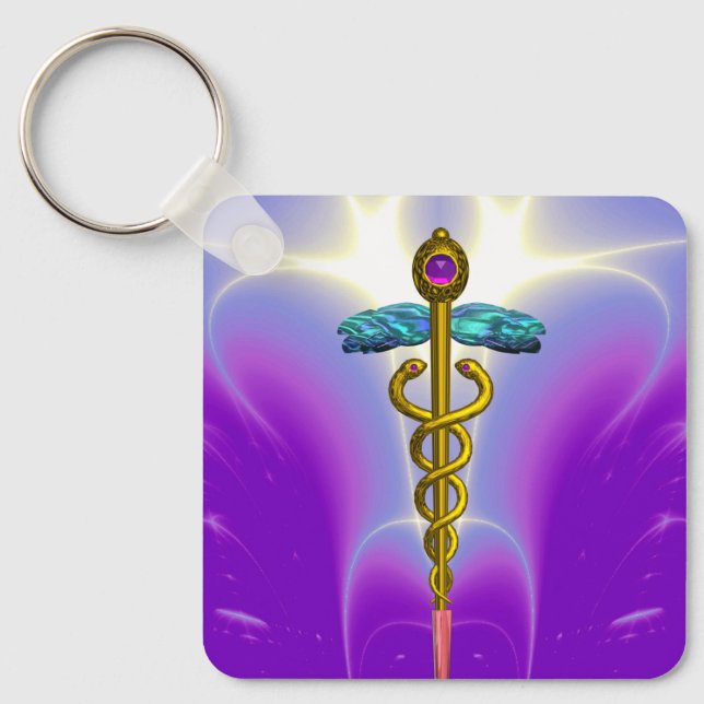 GOLD CADUCEUS MEDICAL SYMBOL Ultra Violet Purple Key Ring (Front)