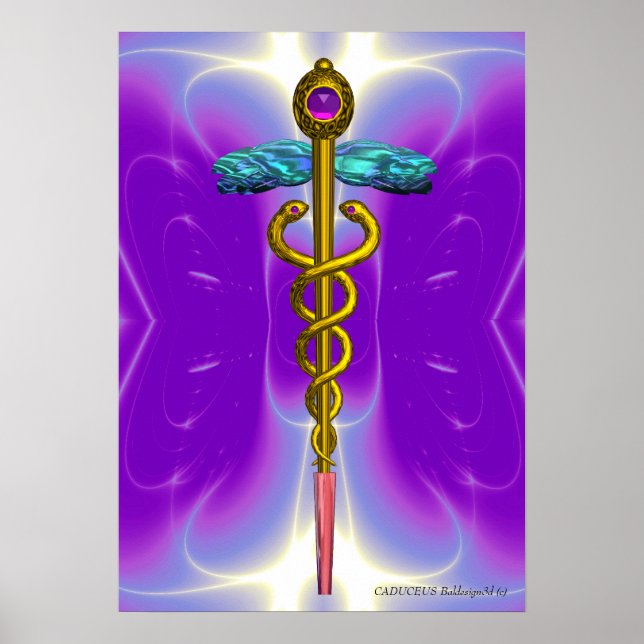 GOLD CADUCEUS Medical Symbol Ultra Violet Purple Poster (Front)
