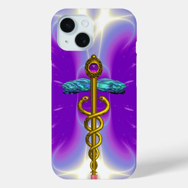 GOLD CADUCEUS MEDICAL SYMBOL ,Violet Purple Case-Mate iPhone Case (Back)