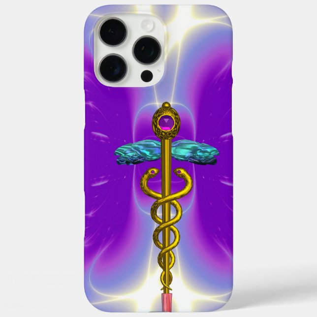 GOLD CADUCEUS MEDICAL SYMBOL ,Violet Purple Case-Mate iPhone Case (Back)