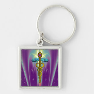 GOLD CADUCEUS MEDICAL SYMBOL Violet Purple Green Key Ring