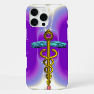 GOLD CADUCEUS MEDICAL SYMBOL ,Violet Purple iPhone 16 Pro Max Case