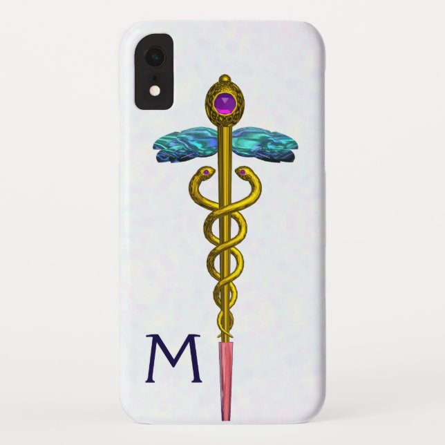 GOLD CADUCEUS MEDICAL SYMBOL White Monogram Case-Mate iPhone Case (Back)