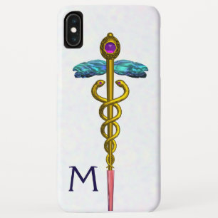 GOLD CADUCEUS MEDICAL SYMBOL White Monogram Case-Mate iPhone Case
