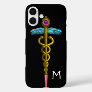 GOLD CADUCEUS MONOGRAM ,Black iPhone 16 Plus Case