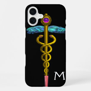 GOLD CADUCEUS MONOGRAM ,Black iPhone 16 Plus Case