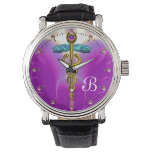 GOLD CADUCEUS MONOGRAM ,Pink Fuchsia Watch