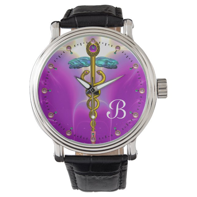 GOLD CADUCEUS MONOGRAM ,Pink Fuchsia Watch (Front)