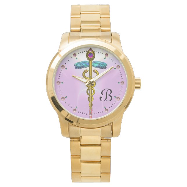 GOLD CADUCEUS MONOGRAM ,Pink Lilac Watch (Front)