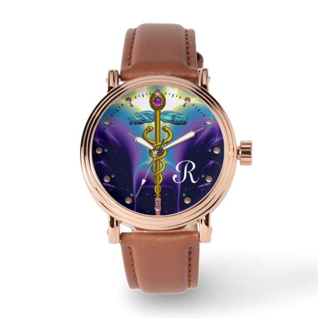 GOLD CADUCEUS MONOGRAM ,Purple Blue Watch (Front)