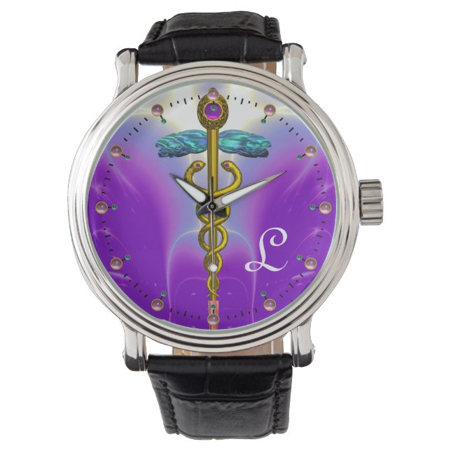 GOLD CADUCEUS MONOGRAM ,Purple Teal Watch (Front)