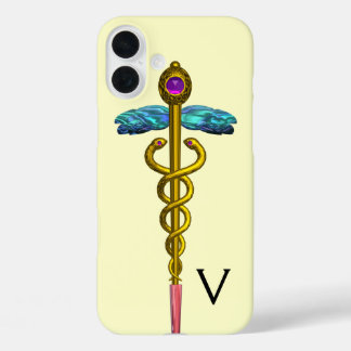GOLD CADUCEUS MONOGRAM,White iPhone 16 Plus Case