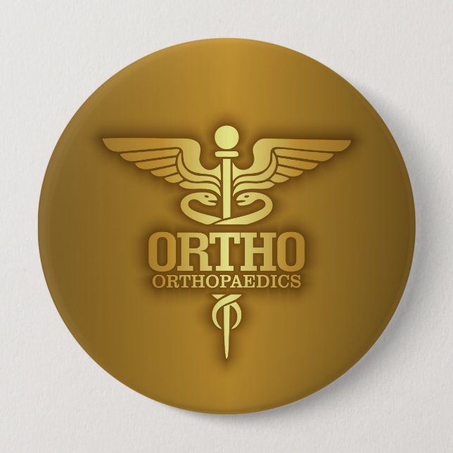 Gold Caduceus (ORTHO) 10 Cm Round Badge (Front)