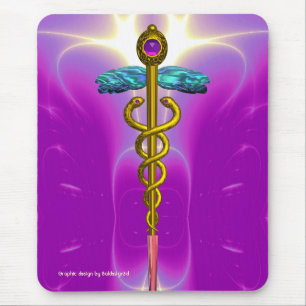 GOLD CADUCEUS Pink Fuchsia Mouse Pad