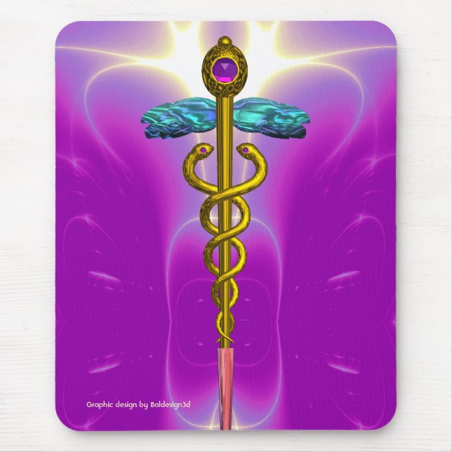GOLD CADUCEUS Pink Fuchsia Mouse Pad (Front)
