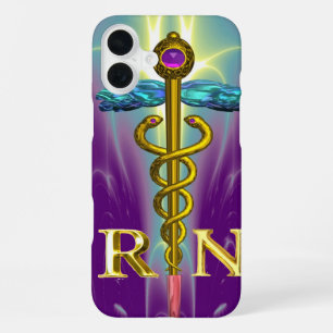 GOLD CADUCEUS REGISTERED NURSE SYMBOL Blue Purple iPhone 16 Plus Case