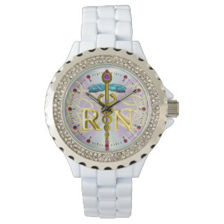 GOLD CADUCEUS REGISTERED NURSE SYMBOL CELTIC KNOTS WATCH