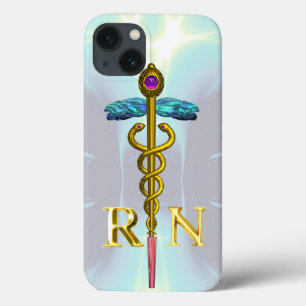 GOLD CADUCEUS REGISTERED NURSE SYMBOL Light Blue iPhone 13 Case