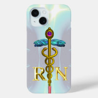 GOLD CADUCEUS REGISTERED NURSE SYMBOL Light Blue