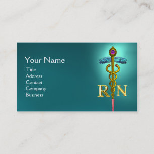 GOLD CADUCEUS REGISTERED NURSE SYMBOL Pink Blue Business Card