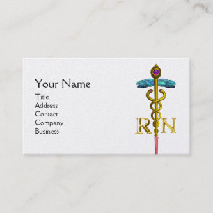 GOLD CADUCEUS REGISTERED NURSE SYMBOL pink Fuchsia Business Card