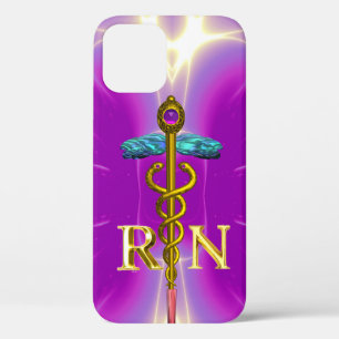 GOLD CADUCEUS REGISTERED NURSE SYMBOL Pink Fuchsia iPhone 12 Case
