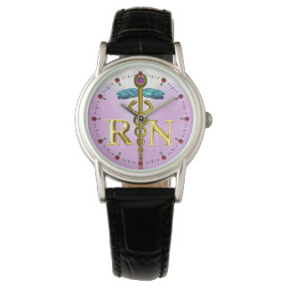 GOLD CADUCEUS REGISTERED NURSE SYMBOL / Pink,Lilac Watch