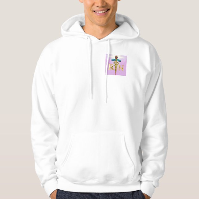 GOLD CADUCEUS REGISTERED NURSE SYMBOL,Pink White Hoodie (Front)