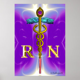 GOLD CADUCEUS REGISTERED NURSE SYMBOL,Purple Poster