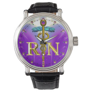 GOLD CADUCEUS REGISTERED NURSE SYMBOL /Purple Watch