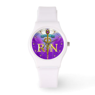 GOLD CADUCEUS REGISTERED NURSE SYMBOL /Purple Watch
