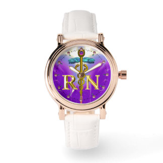 GOLD CADUCEUS REGISTERED NURSE SYMBOL /Purple Watch