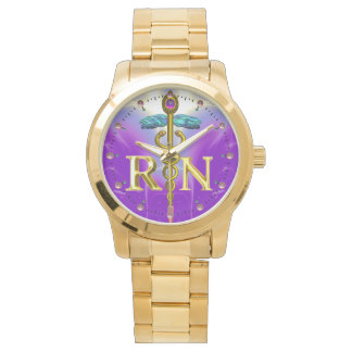 GOLD CADUCEUS REGISTERED NURSE SYMBOL /Purple Watch