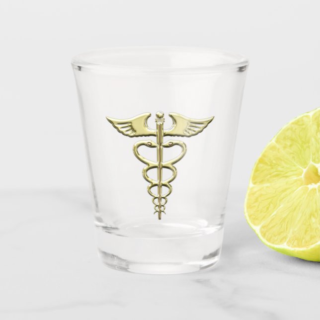 Gold Caduceus Shot Glass (Front)