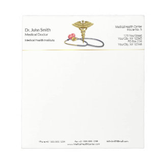 Gold Caduceus & Stethoscope with Heart Medical Notepad