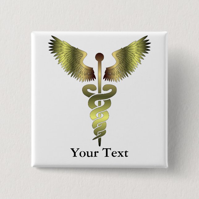 Gold Caduceus symbol 15 Cm Square Badge (Front)