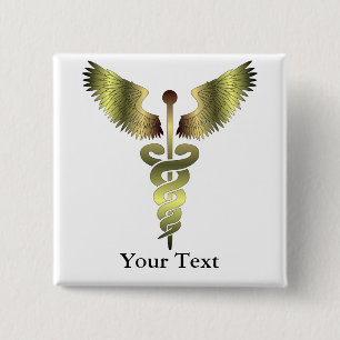 Gold Caduceus symbol 15 Cm Square Badge