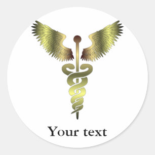 Gold Caduceus symbol Classic Round Sticker