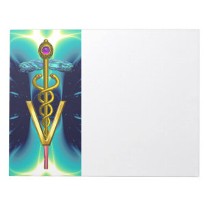 GOLD CADUCEUS VETERINARY SYMBOL, Aqua Blue,Teal Notepad
